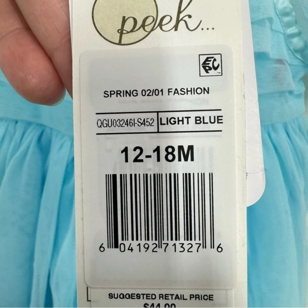 Peek Baby Girl 12-18 Month Bright Blue Tulle‎ DressRibbons Bows Sequin Flower - Picture 6 of 8